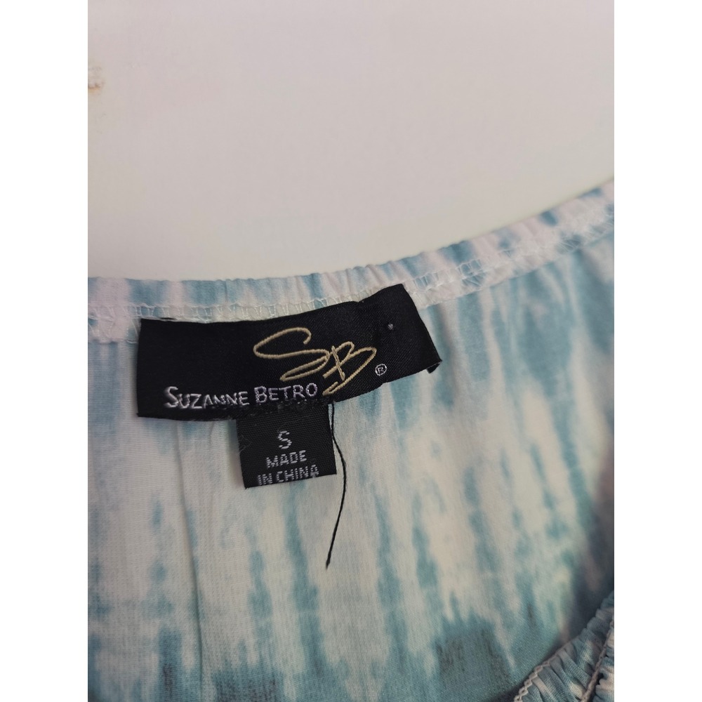 Suzanne Betro Blue White Tie Dye Smocked Puff Sleeve Midi Dress Small Pockets - Picture 4 of 7